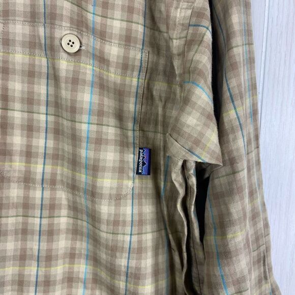 Patagonia Button-Down Shirt Mens Large 100% Organic Cotton Plaid Retro Khaki - Picture 4 of 6